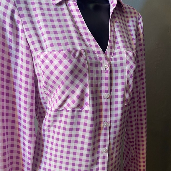 EXPRESS Purple and White Gingham Button Down Blouse - Picture 8 of 16